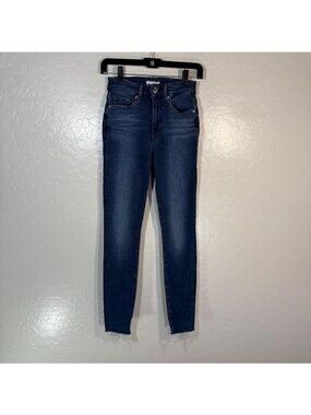 Good American Good Waist Raw Hem Jeans Womens 0/25 Blue High Rise Skinny 25x27